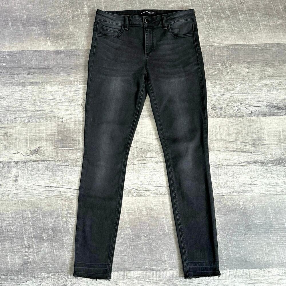 Prosperity Denim Skinny Black Wash Jean Womens 30 (30X29) Mid Rise Raw Hem Fray
